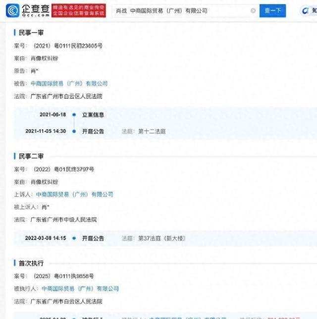 肖战肖像权纠纷案执行信息截图
